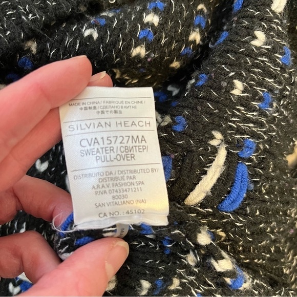SILVIAN HEACH Crewneck Sweater Boxy Oversized Knit Woven Bouclé Black White Blue - Picture 7 of 14
